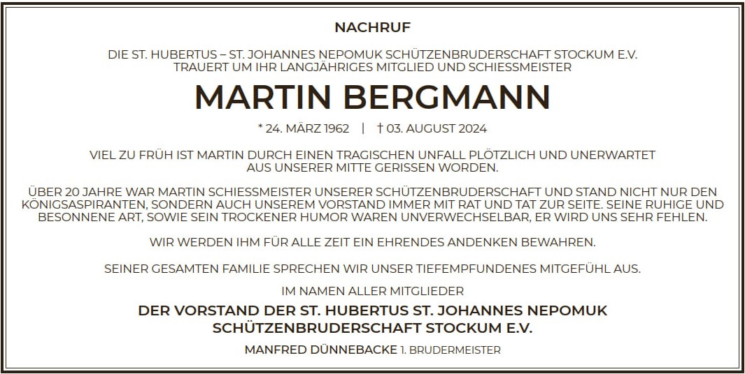 Read more about the article Nachruf auf unseren Schießmeister Martin Bergmann